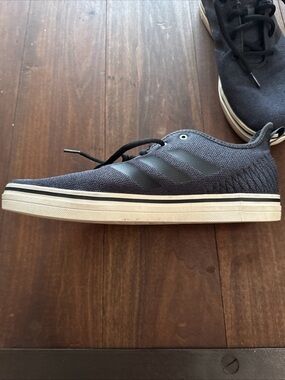 adidas Black Knit Low-Top Sneaker with Black Stripes and White Sole